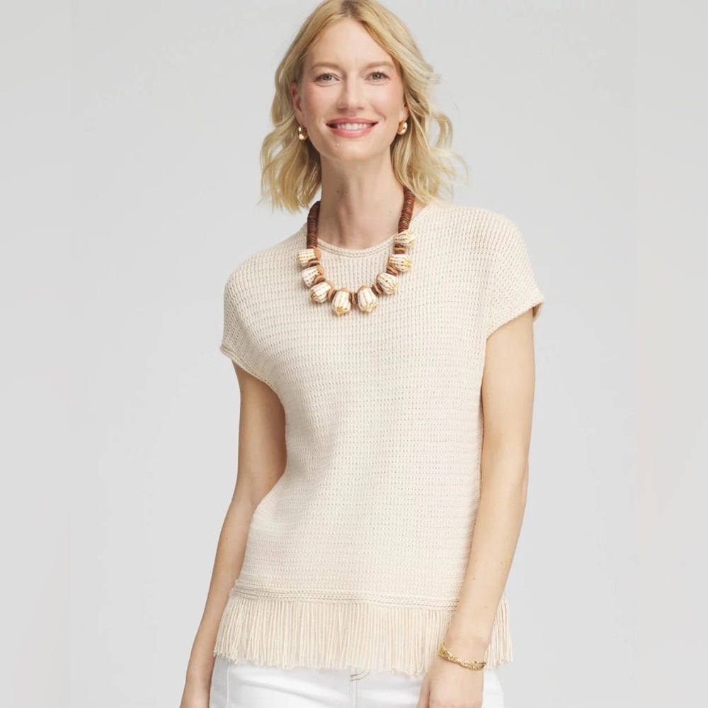 Chico’s Fringe-Hem Dolman Sweater Tee in Glistening Sand